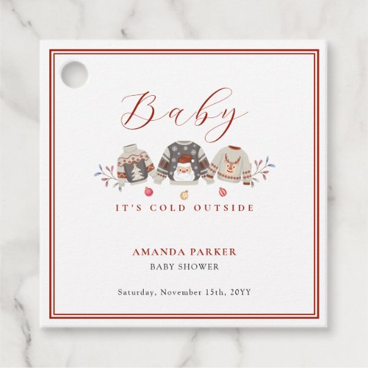 かわいい冬の服クリスマスベビーシャワー フェイバータグ (正面)