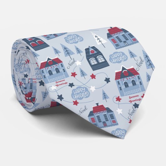 かわいい冬の村の近所のクリスマス ネクタイ (ロール)