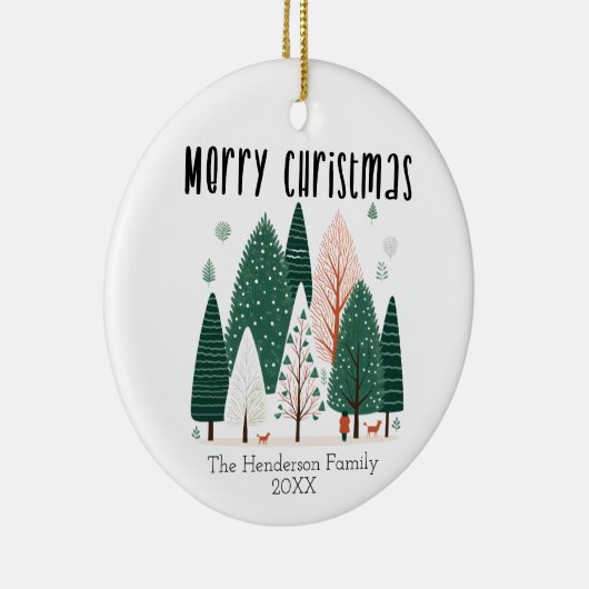 かわいい冬の松の木の家族クリスマスカード セラミックオーナメント (右)