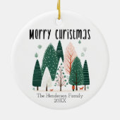 かわいい冬の松の木の家族クリスマスカード セラミックオーナメント (裏面)