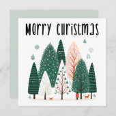 かわいい冬の松の木の家族クリスマスカード 招待状 (正面/裏面)