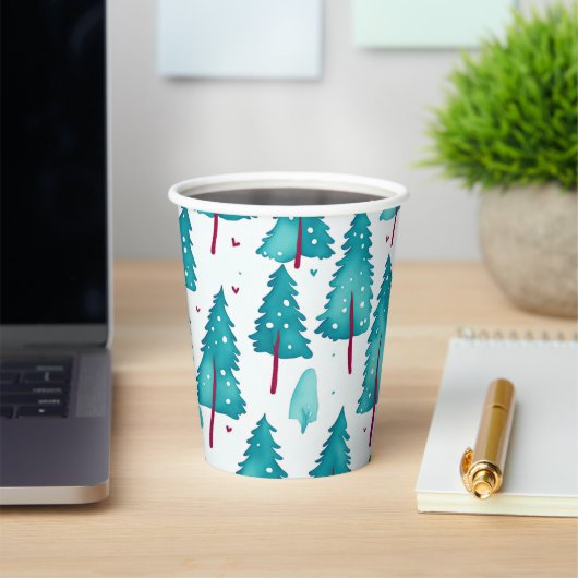 かわいい冬の松の木の森の水の色のパターン 紙コップ (インサイチュ)