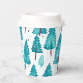 かわいい冬の松の木の森の水の色のパターン 紙コップ (正面)
