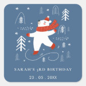 かわいい冬の森のクマ任意の年齢の子供たち スクエアシール (正面)