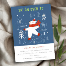 かわいい冬の森のベアースキー任意の年齢子供の誕生日