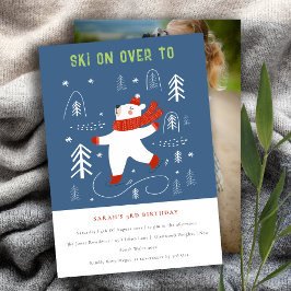 かわいい冬の森のベアースキー写真子供の誕生日 招待状