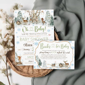 かわいい冬の森の動物の雪の結晶ベビーシャワー エンクロージャーカード