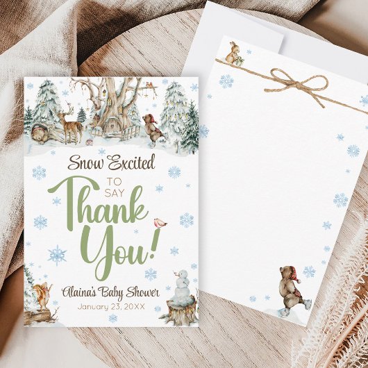 かわいい冬の森の動物スノーフレーク赤ちゃんシャワー サンキューカード