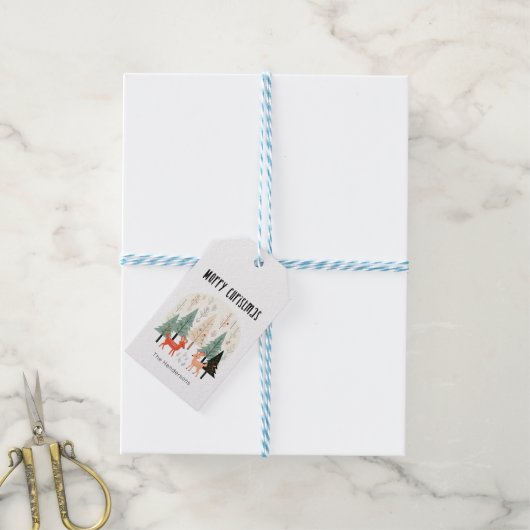 かわいい冬の森の家族のクリスマス ギフトタグ (より糸付き)