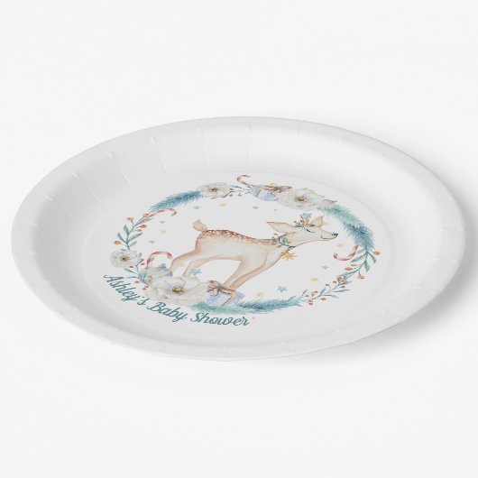 かわいい冬の森の赤ちゃんシャワー ペーパープレート (アングル)