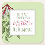 かわいい冬の植物性クリスマスグリーン スクエアペーパーコースター (正面)