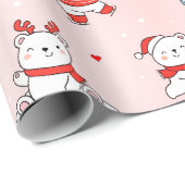 かわいい冬の極熊の漫画シームレスなパターン ラッピングペーパー (ロールコーナー)