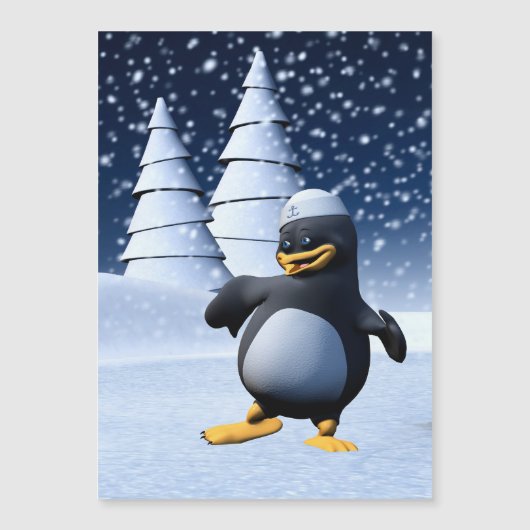 かわいい冬の水兵ペンギン 雪のホリデーアート (正面)