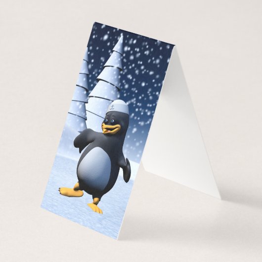 かわいい冬の水兵ペンギン 雪のホリデーアート (正面)