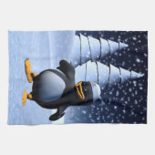 かわいい冬の水兵ペンギン 雪のホリデーアート キッチンタオル (横)