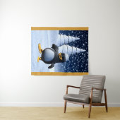 かわいい冬の水兵ペンギン 雪のホリデーアート タペストリー (インサイチュ(横))