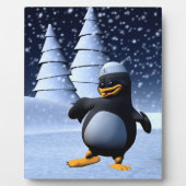 かわいい冬の水兵ペンギン 雪のホリデーアート フォトプラーク (正面)
