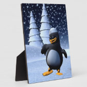 かわいい冬の水兵ペンギン 雪のホリデーアート フォトプラーク (側面)