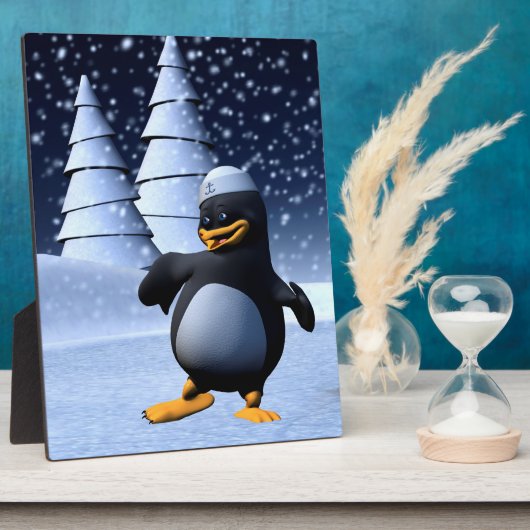 かわいい冬の水兵ペンギン 雪のホリデーアート フォトプラーク (側面)