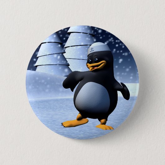 かわいい冬の水兵ペンギン 雪のホリデーアート 缶バッジ (正面)