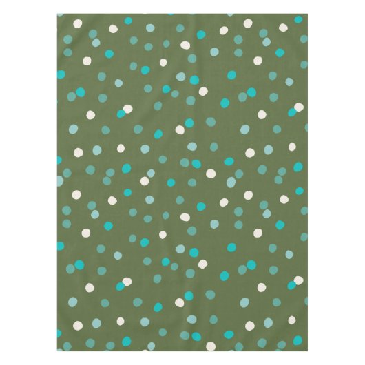 かわいい冬の水玉模様スポットを緑とティール（緑がかった色） テーブルクロス (正面)