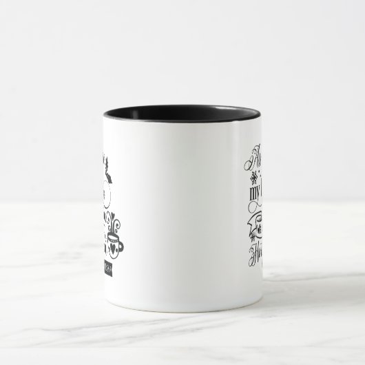 かわいい冬の熱いココア天気ワードアート マグカップ (中央)