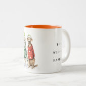 かわいい冬の犬のセーター毛皮と明るいクリスマス ツートーンマグカップ (正面右)