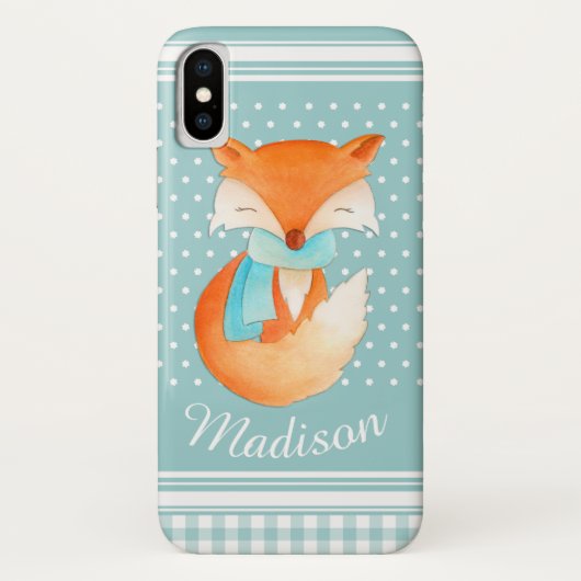 かわいい冬の狐 グレーアクア Case-Mate iPhoneケース (裏面)