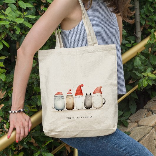 かわいい冬の猫のセーター毛皮と明るいクリスマス トートバッグ