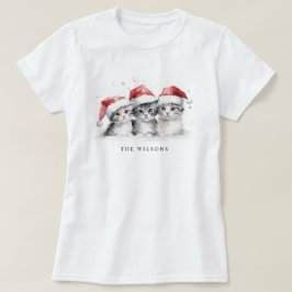かわいい冬の猫のセーター毛皮と明るいクリスマス Tシャツ