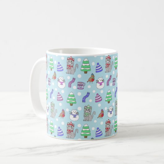 かわいい冬の猫コラージュ コーヒーマグカップ (正面左)
