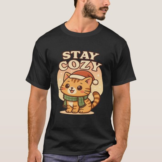 かわいい冬の猫 - あったか可愛いクリスマス Tシャツ (正面)