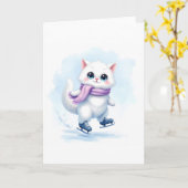 かわいい冬の白い子猫がアイススケートをしている無地の折りたたみカード カード (黄色い花)
