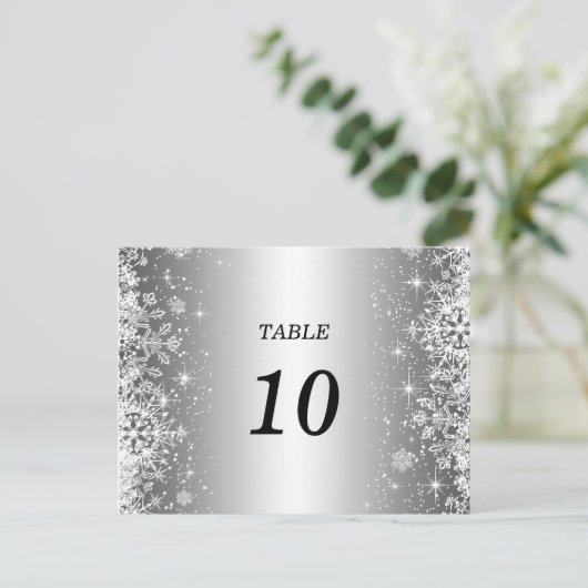かわいい冬の結婚式のテーブル番号はがき ポストカード (スタンド正面)