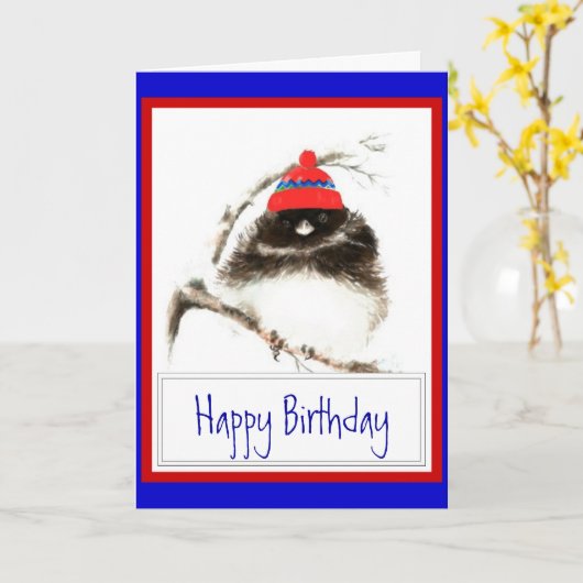 かわいい冬の薄ら寒い鳥とのおもしろいな冬の誕生日 カード (黄色い花)