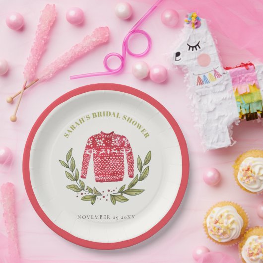 かわいい冬の赤い緑の醜いセーターブライダルシャワー ペーパープレート (パーティー)