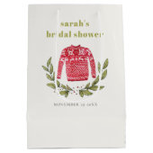 かわいい冬の赤い緑の醜いセーターブライダルシャワー ミディアムペーパーバッグ (裏面)