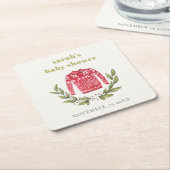 かわいい冬の赤い緑の醜いセーター赤ちゃんシャワー スクエアペーパーコースター (アングル)