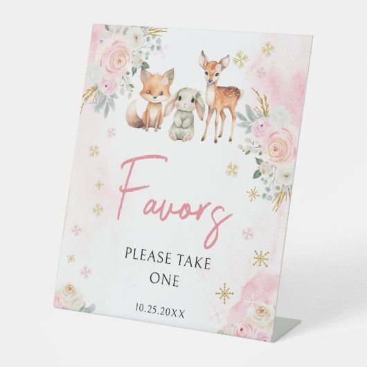 かわいい冬の赤ちゃん女の子シャワーはペデスタルサインを好む 台座サイン (正面)