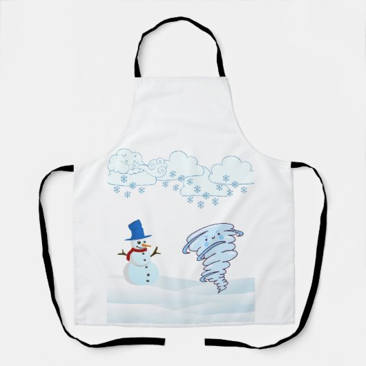 かわいい冬の雪だるまと風 エプロン (正面)