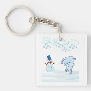 かわいい冬の雪だるまと風 キーホルダー