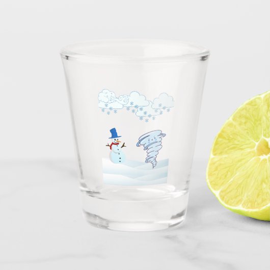 かわいい冬の雪だるまと風 ショットグラス (正面)