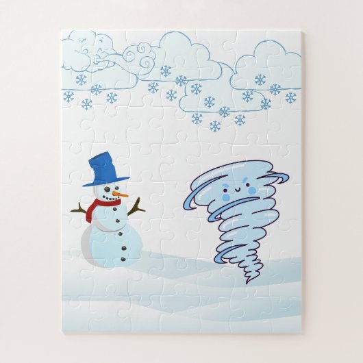 かわいい冬の雪だるまと風 ジグソーパズル (縦)