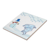 かわいい冬の雪だるまと風 タイル (側面)