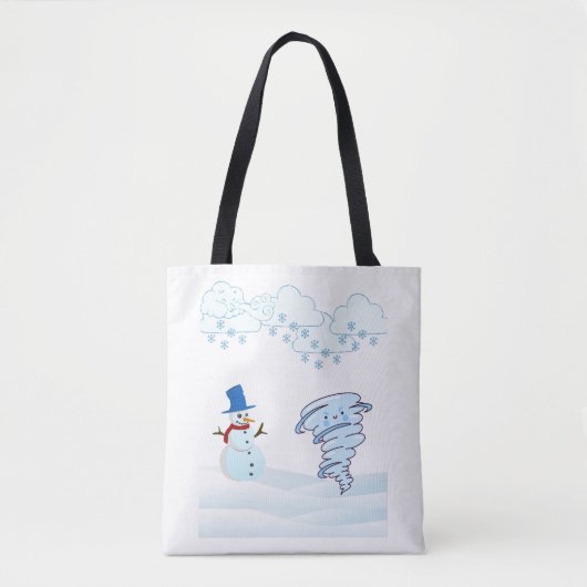 かわいい冬の雪だるまと風 トートバッグ (正面)
