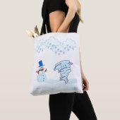かわいい冬の雪だるまと風 トートバッグ (クローズアップ)