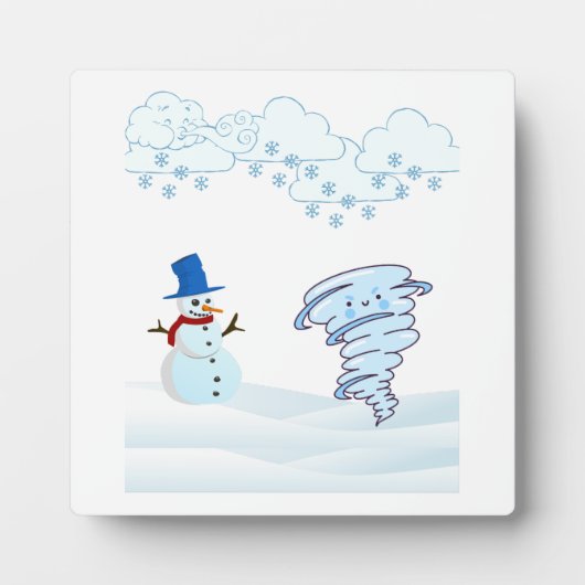 かわいい冬の雪だるまと風 フォトプラーク (正面)