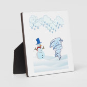 かわいい冬の雪だるまと風 フォトプラーク (正面)