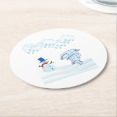 かわいい冬の雪だるまと風 ラウンドペーパーコースター (アングル)