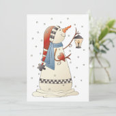 かわいい冬の雪だるまのランタン付きのカード 招待状 (スタンド正面)